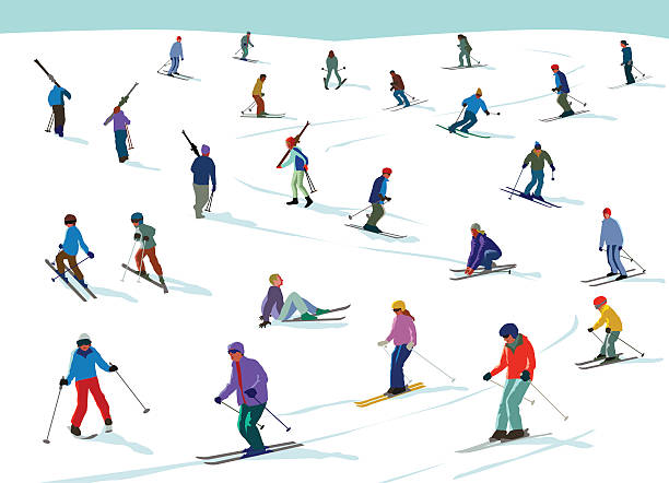 illustrazioni stock, clip art, cartoni animati e icone di tendenza di skiiing divertimento - sci