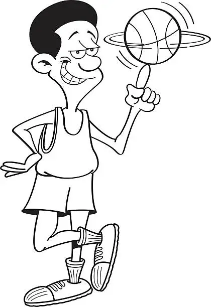 Vector illustration of Cartoon basketball player spinning a basketball.