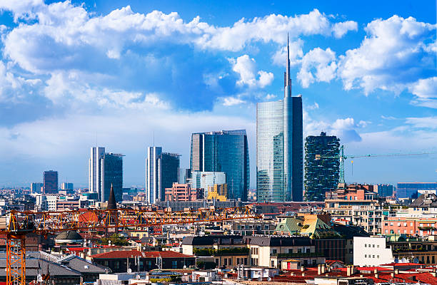 Milano skyline Milan, view on the skyline from the Duomo, Lombardia, Italy lombardy stock pictures, royalty-free photos & images