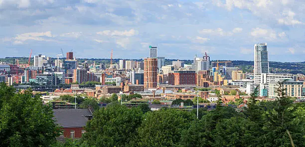 Leeds city centre skyline. Viewed from the south side of the city. 