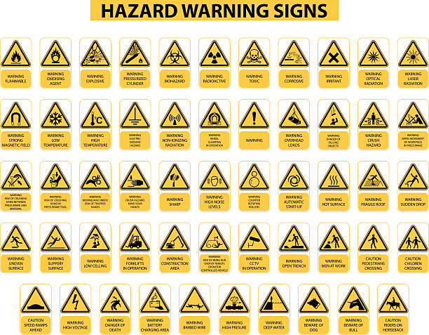 hazard warning signs set of hazard warning signs on white background explosive stock illustrations