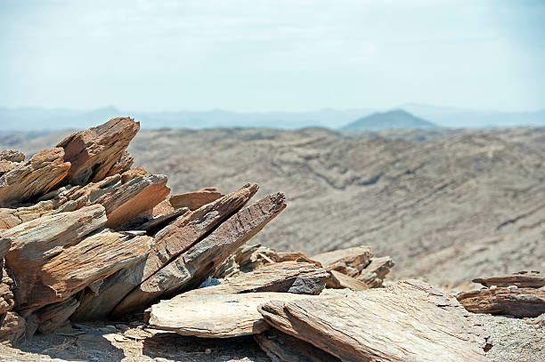 Rock strata point to the sky in the rugged Gaub Pass, Namib Desert, Namibia, Africa