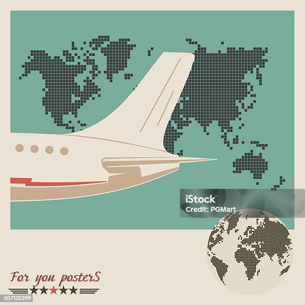 Airliner On World Map Background Retro Poster Stock Illustration - Download Image Now - Old-fashioned, Retro Style, Airplane