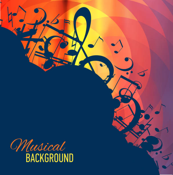 Geometrical background with music notes and key. vector art illustration