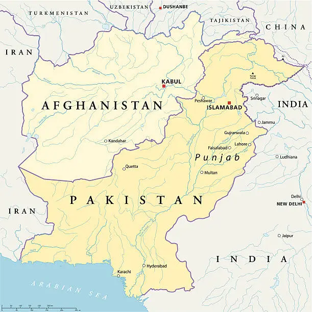 Vector illustration of Afghanistan and Pakistan Political Map