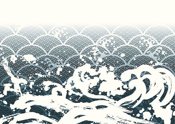 The wave of a Japanese painting The wave of a Japanese painting nihonga stock illustrations