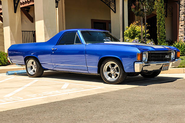 Blue 1970 Chevrolet El Camino Livermore, CA, USA – July 8, 2012: Blue 1970 Chevrolet El Camino on display at the Ruby Hills Winery in Livermore, CA Chevrolet stock pictures, royalty-free photos & images