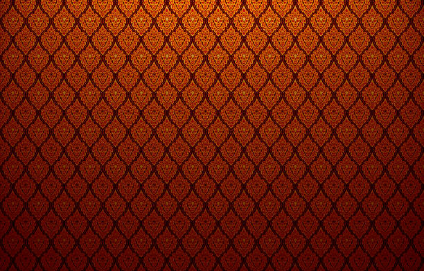 Background of Thai style fabric pattern with golden stock photo