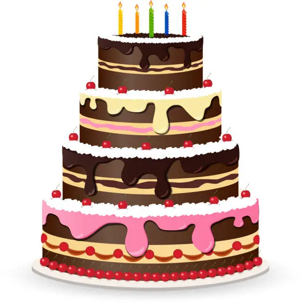 Vector illustration of Sweet chocolate cake for birthday