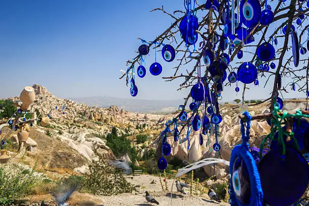 Photo of Cappadocia scenery with evil eye beads