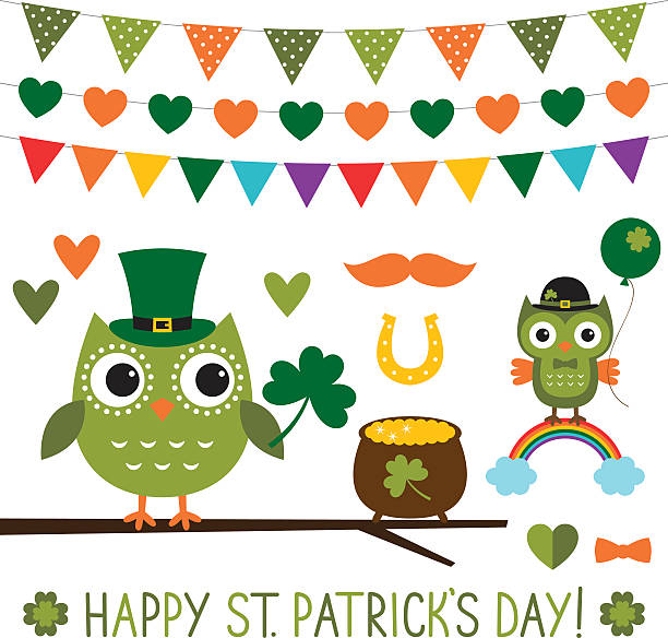 dzień św. patryka jest wektor zestaw puszczykowate - owl clover stock illustrations