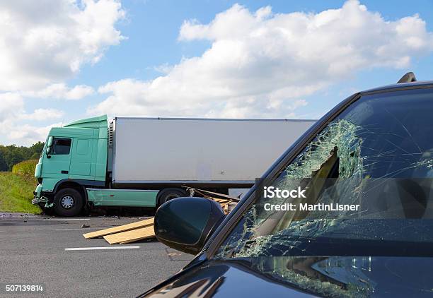 View Of Truck In An Accident With Car Stock Photo - Download Image Now - Crash, Truck, Misfortune