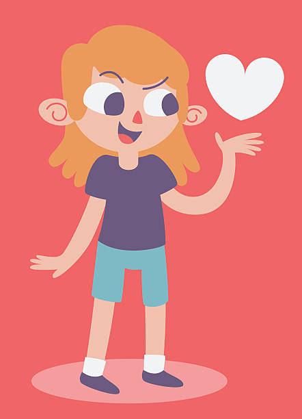 Cute Girl Holding a Floating Heart Vector illustration of a cartoon girl standing confident holding a floating heart. girl levitating stock illustrations