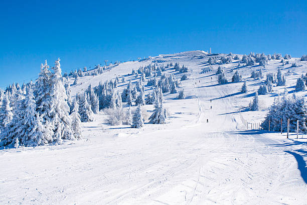 Vibrant panorama of the slope at ski resort Kopaonik, Serbia stock photo