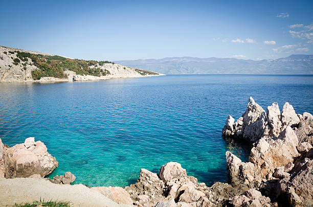 Croatian beach at a sunny day, Krk, Croatia; outdoor nature photography,