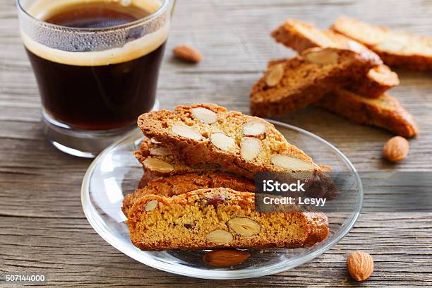 Italian Biscotti Cookies With A Cup Of Coffee Stock Photo - Download Image Now - Biscotti, Food, Bread