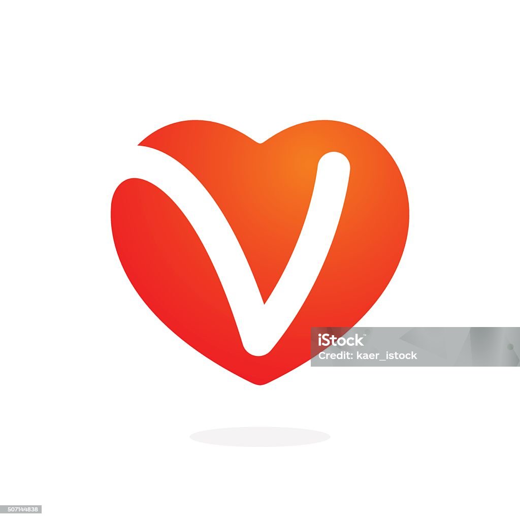 V Letter Inside Heart For St Valentines Day Design Stock ...