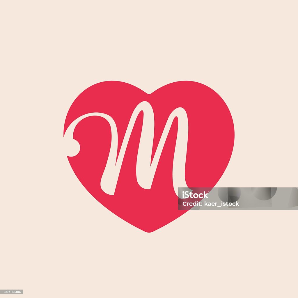 M Letter Inside Heart For St Valentines Day Design Stock ...