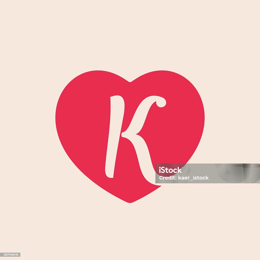 K Letter Inside Heart For St Valentines Day Design Stock ...