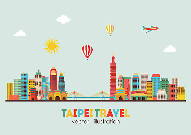 tajpej szczegółowe panoramę miasta. ilustracja wektorowa - backgrounds cityscape taipei taiwan stock illustrations