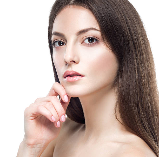 istock Beautiful woman portrait face close up studio on white 507147298