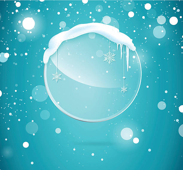 Icicle_decor_transparent sphere Transparent vector glass  banner with snow and icicles isolated on blue sparkling background. Vector illustration. Eps 10 file icicle snowflake winter brilliant stock illustrations