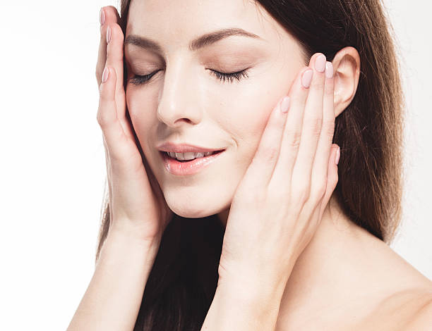 istock Beautiful woman portrait face close up studio on white 507148300
