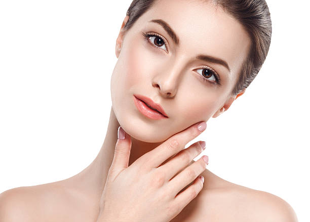 istock Beautiful woman portrait face close up studio on white 507148544