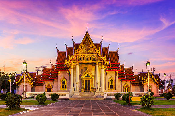 Bangkok, Thailand. Bangkok, Thailand. The Marble Temple, Wat Benchamabopit Dusitvanaram at sunset. wat stock pictures, royalty-free photos & images