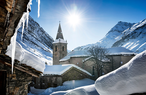 Old village Bonneval-sur-Arc in winter, Savoie, Vanoise, France