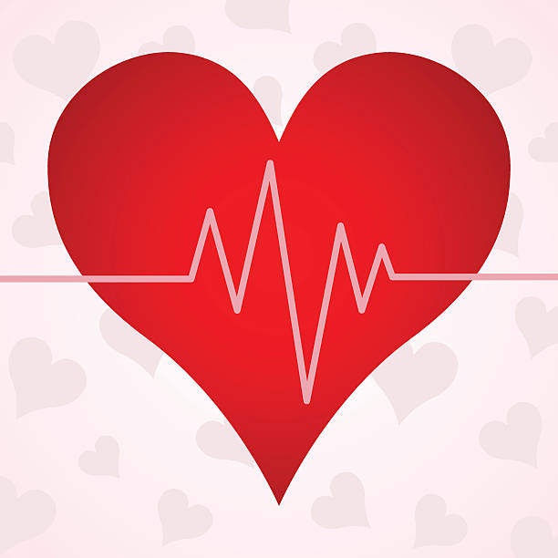 кардиограмма на фоне сердца - human heart red vector illustration and painting stock illustrations