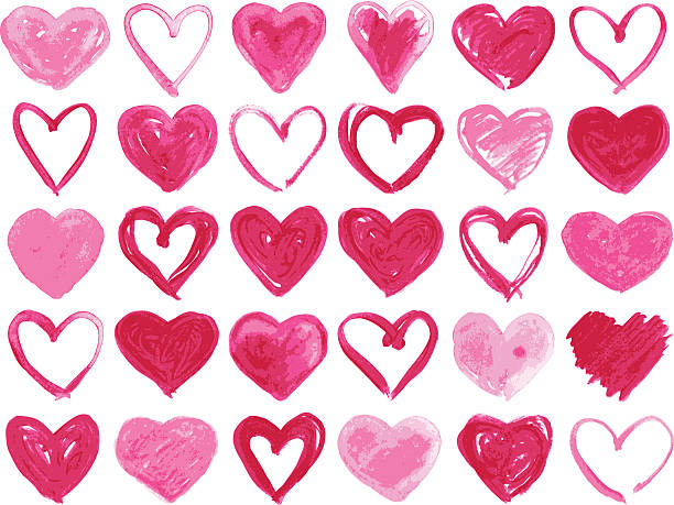 ilustraciones, imágenes clip art, dibujos animados e iconos de stock de conjunto de pintura de acuarela corazones. - heart shape valentines day vibrant color bright