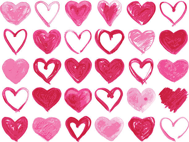 illustrations, cliparts, dessins animés et icônes de ensemble d'aquarelle peinte coeur. - heart shape valentines day vibrant color bright