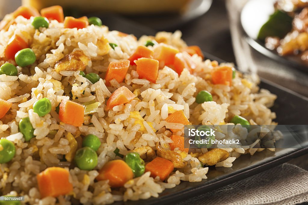 Healthy Homemade Fried Rice Healthy Homemade Fried Rice with Carrots and Peas Fried Rice Stock Photo