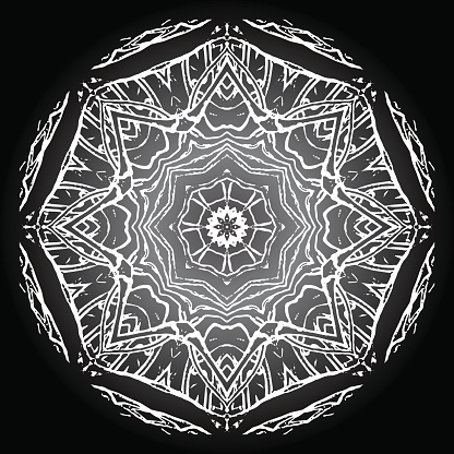 Mandala circle round monochrome black white gray vector background.