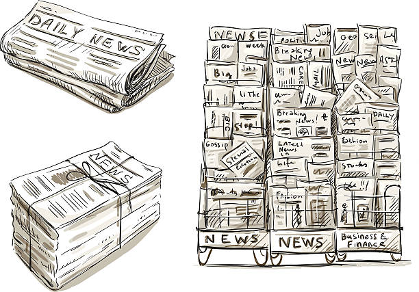 を押します。 新聞スタンド。 ニューススタンドます。 手描きます。 - pile of newspapers illustrations点のイラスト素材／クリップアート素材／マンガ素材／アイコン素材