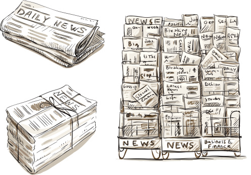 Press. Newspaper stand. Newsstand. Vector illustration EPS 10. Hand drawn.
