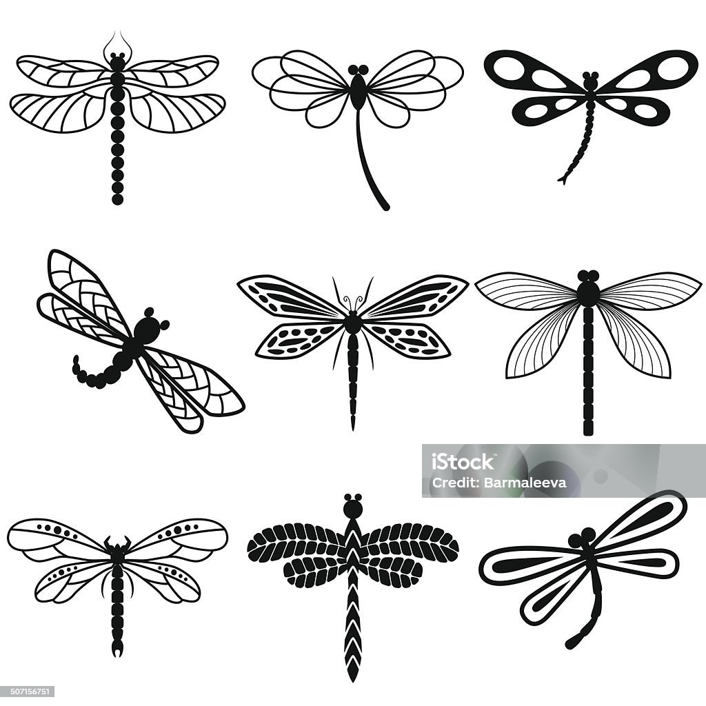 Dragonflies, black silhouettes on white background Dragonflies, black silhouettes on white background. Vector Dragonfly stock vector