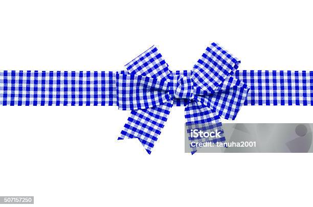 Gift Blue Checkered Ribbon And Bow Isolated On White Stock Photo