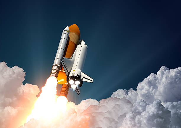 Space Shuttle Launch Space Shuttle Launch. 3D Scene. takeoff stock pictures, royalty-free photos & images