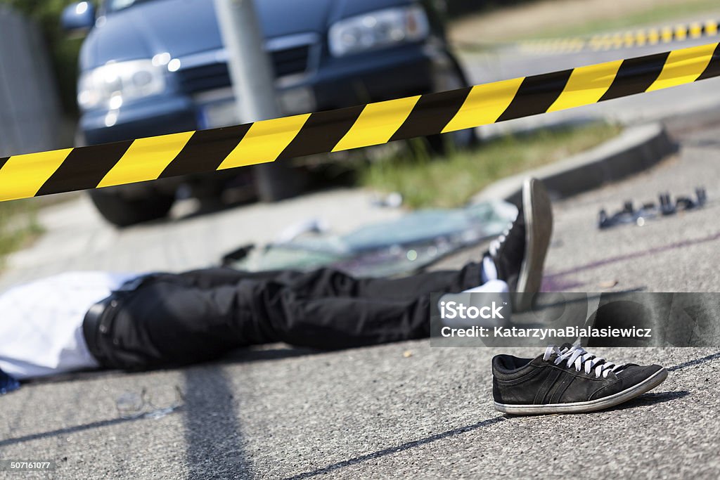 Male victim of car accident Male victim of a car accident, horizontal Hitting Stock Photo