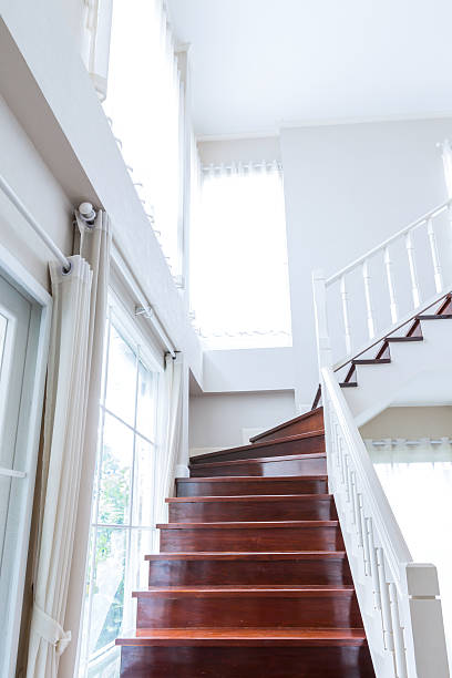 istock Interior wood stairs and handrail 507162087