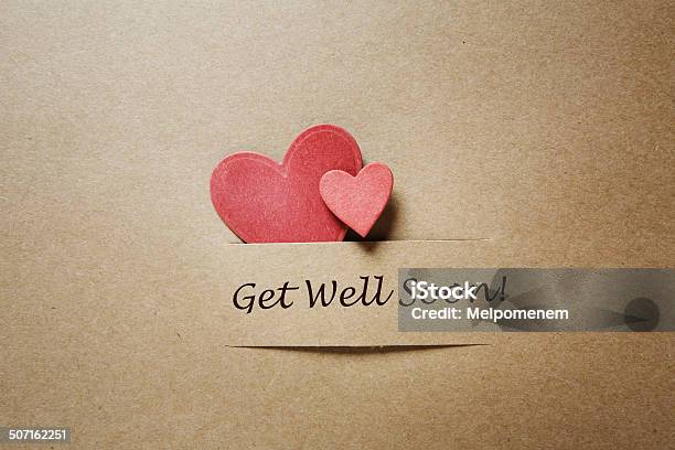 Get Well Soon Message With Red Hearts Stock Photo - Download Image Now - Get Well Card, Get Well Soon - Short Phrase, Gift