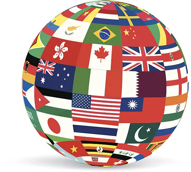 Vector illustration of 3D GLOBE in Collage of Flags