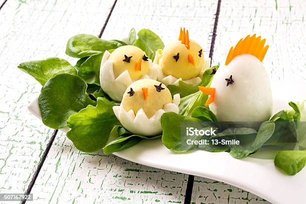 Easter Appetizer Of Boiled Eggs Stock Photo - Download Image Now - Animal, Appetizer, Baby Chicken