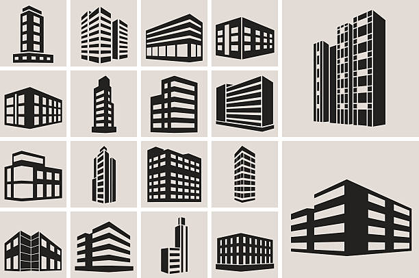 illustrazioni stock, clip art, cartoni animati e icone di tendenza di vettoriale web set di icone di edifici - hotel sign built structure building exterior