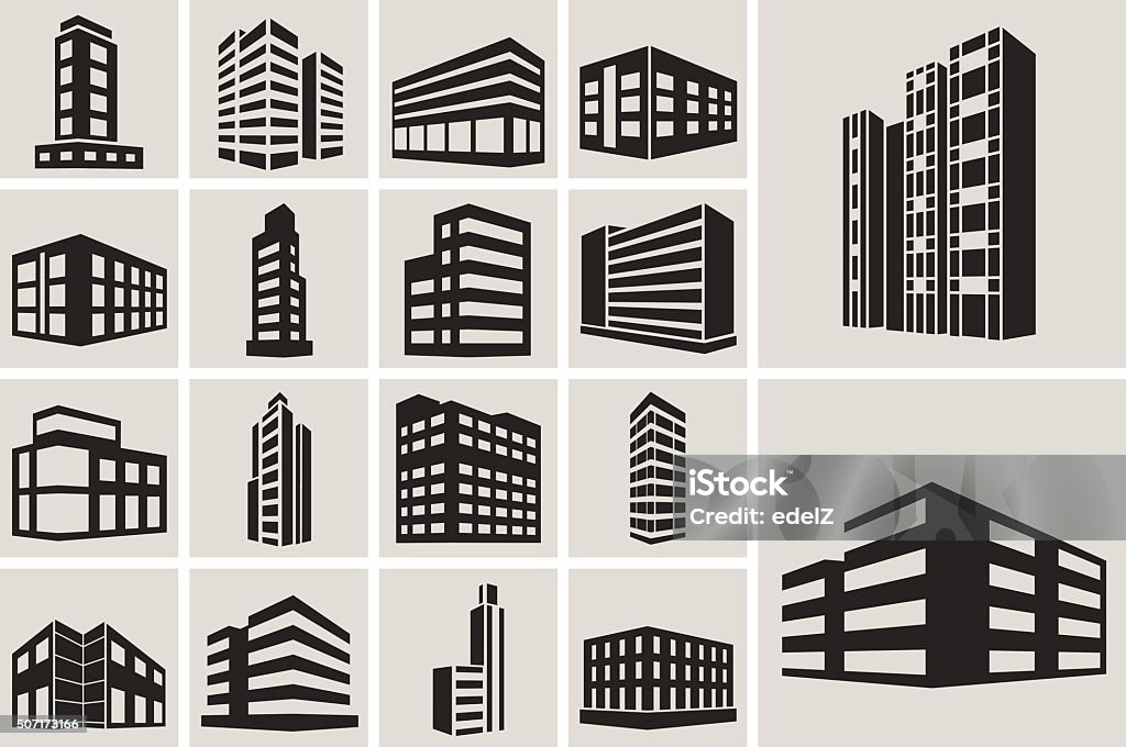 Buildings vector web icons set Buildings vector web icons set. Black and white silhouette icons Building Exterior stock vector