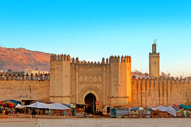 gate to ancient medina of fez, morocco - morocco stok fotoğraflar ve resimler