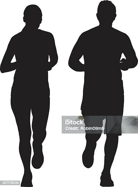 Couple Running Together Stock Illustration - Download Image Now - Running, Women, In Silhouette