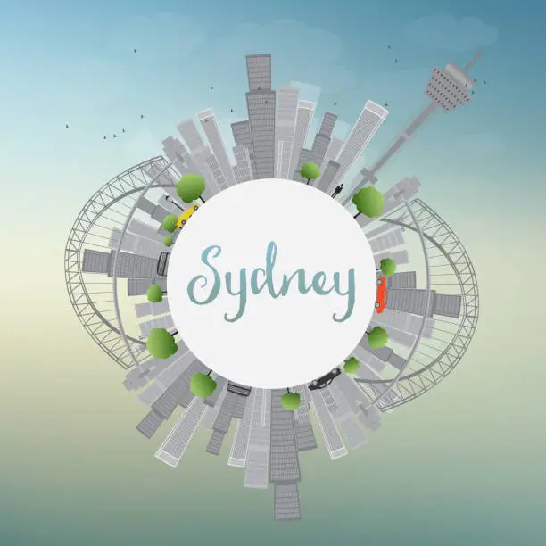 Vector illustration of Sydney City skyline with blue sky, skyscrapers and copy space.